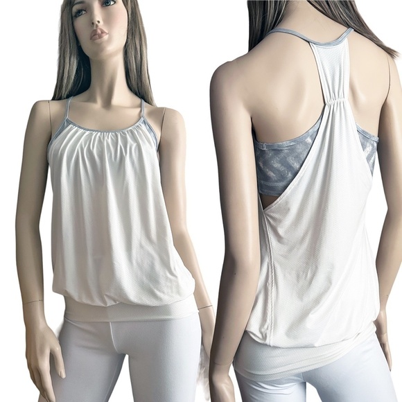 lululemon No Limits Tank Top Fitness Activewear Grey White Racerback Sports Bra - Picture 12 of 14